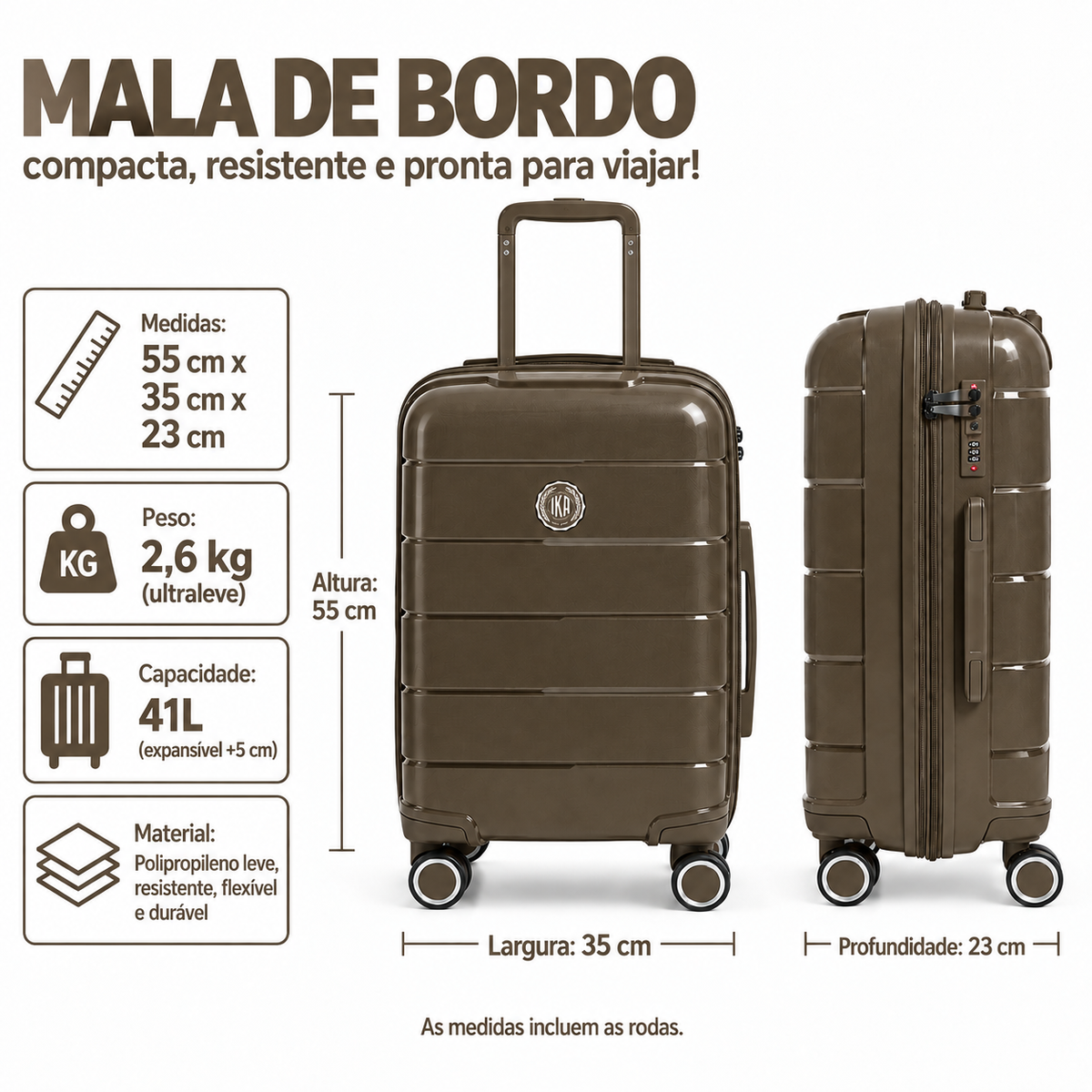 Mala De Viagem Pequena De Bordo 10 kg Polipropileno Sammy Coffe