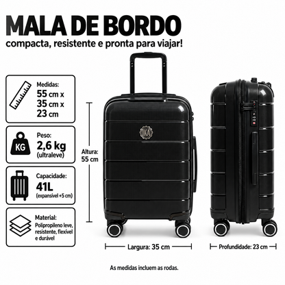 Mala De Viagem Pequena De Bordo 10 kg Polipropileno Sammy Preta