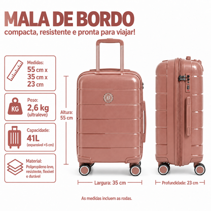 Mala De Viagem Pequena De Bordo 10 kg Polipropileno Sammy Rose
