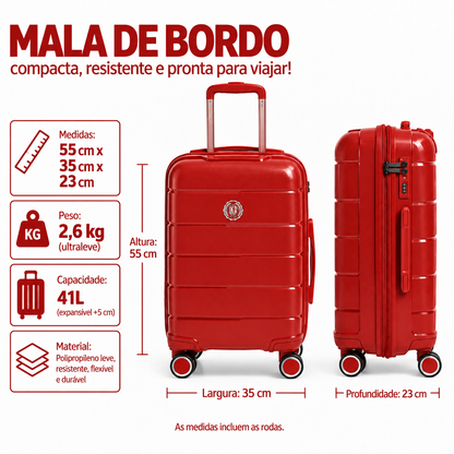 Mala De Viagem Pequena De Bordo 10 kg Polipropileno Sammy Vermelha